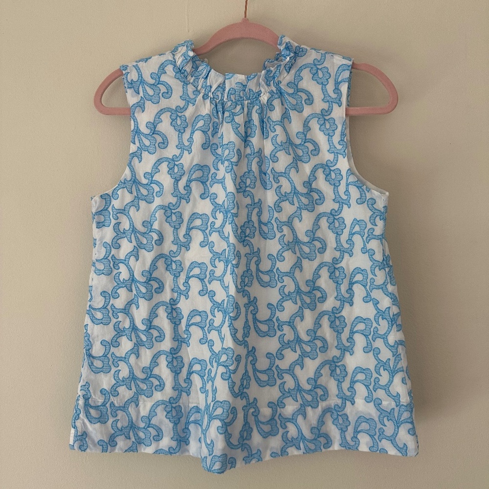 Lilly Pulitzer Size S Dahliana Embroidered Sleeveless Top Blue/White